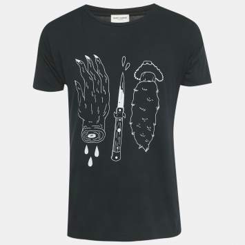 Pre Owned Saint Laurent Paris Black Printed Cotton T-Shirt S