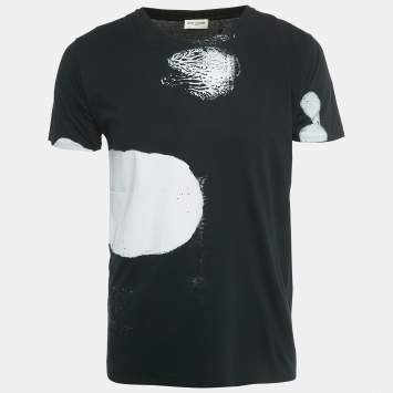 Pre Owned Saint Laurent Black Printed Cotton T-Shirt S