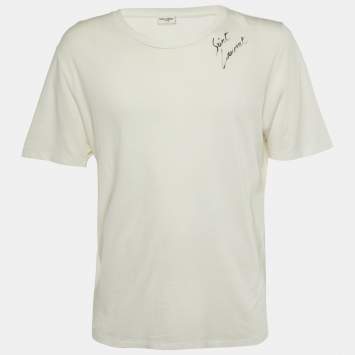 Pre Owned Saint Laurent Paris White Signature Script Cotton Crew Neck T-Shirt M