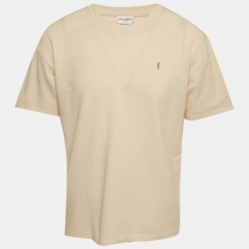 Pre Owned Saint Laurent Paris Cream Pique Cotton T-Shirt L 