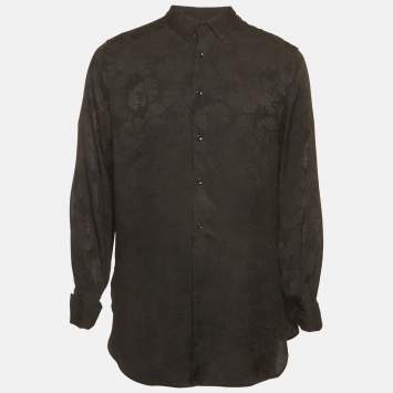 Pre Owned Saint Laurent Paris Black Floral Jacquard Silk Long Sleeve Shirt S