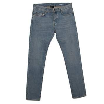 Pre Owned Saint Laurent Paris Blue Light Wash Faded Effect Distressed Denim Jeans M