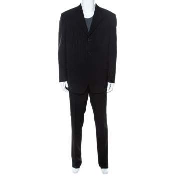 Pre Owned Yves Saint Laurent Black Wool Pinstripe Classic Tailored Suit XXXL 
