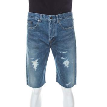 Pre Owned Saint Laurent Paris Distressed Denim Capri Shorts M 