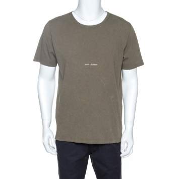 Pre Owned Saint Laurent Paris Sage Green Cotton Destroyed Archive T-Shirt M