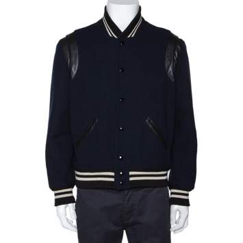Pre Owned Saint Laurent Black Wool Leather Trim Teddy Jacket L