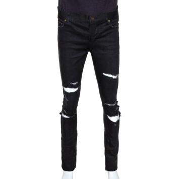 Pre Owned Saint Laurent Paris Black Distressed Denim Skinny Jeans M