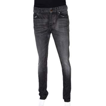 Saint Laurent Paris Charcoal Grey Medium Wash Denim Raw Edge Jeans M 