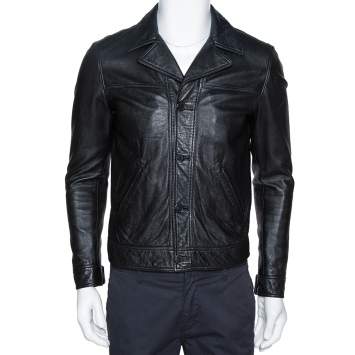 Pre Owned Saint Laurent Paris Black Leather Flight Jacket M