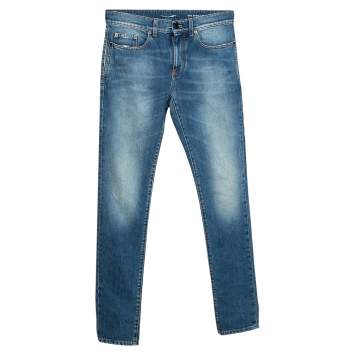 Pre Owned Saint Laurent Paris Indigo Faded Effect Denim Skinny Jeans S