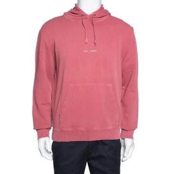 Pre Owned Saint Laurent Paris Pink Logo Print Cotton Distressed Hoodie M