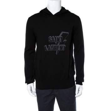 Pre Owned Saint Laurent Paris Black Lightning Bolt Hooded Jumper XL