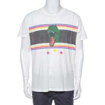 Pre Owned Saint Laurent Paris White Dinosaur Print Cotton T-Shirt XXL