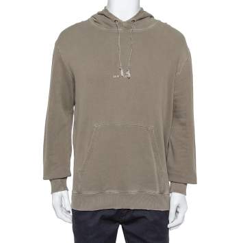 Pre Owned Saint Laurent Paris Khaki Cotton Distressed Washed Out Effect Hoodie M