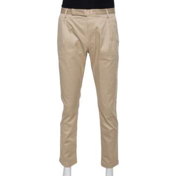 Pre Owned Saint Laurent Paris Beige Cotton Straight Leg Trousers M