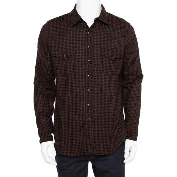 Pre Owned Saint Laurent Paris Black Micro Geometric Printed Cotton Button Front Shirt XL