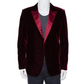 Pre Owned Saint Laurent Paris Burgundy Velvet Iconic le Smoking Blazer XL