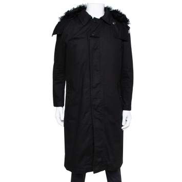 Pre Owned Saint Laurent Paris Black Canvas Fur Lined Hooded Parka XL