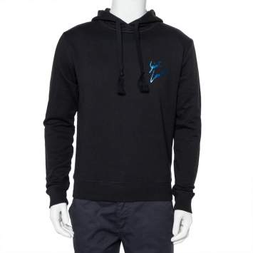 Pre Owned Saint Laurent Paris Black Cotton Logo Printed Hoodie M