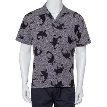 Pre Owned Saint Laurent Paris Black Dolphin Printed Cotton Bowling Shirt L