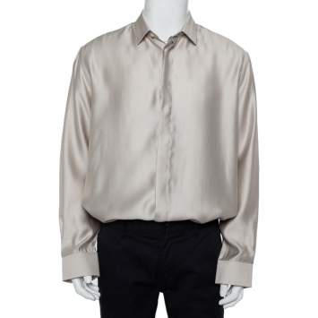Pre Owned Saint Laurent Paris Beige Modal & Silk Button Front Shirt XXL   