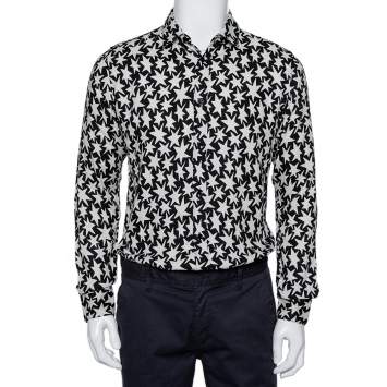 Pre Owned Saint Laurent Paris Monochrome Star Printed Button Front Shirt M