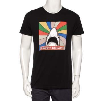 Pre Owned Saint Laurent Paris Black Sweet Dreams Shark Printed Cotton T-shirt M