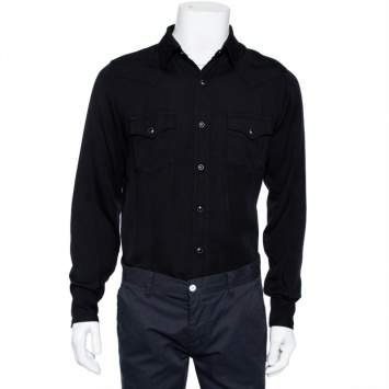 Pre Owned Saint Laurent Paris Black Lyocell Button Front Western Shirt M