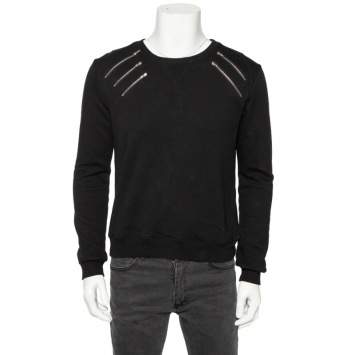 Pre Owned Saint Laurent Black Knit Zip Detail Crewneck Sweater M