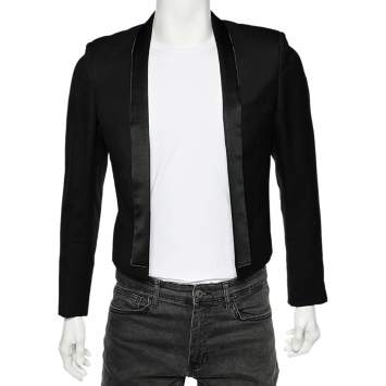 Pre Owned Saint Laurent Black Wool Trim Detail Open Front Blazer M