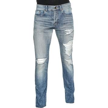 Pre Owned Saint Laurent Blue Distressed Denim Slim Fit Jeans M