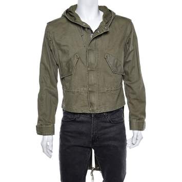Pre Owned Saint Laurent Military Green Cotton And Linen Hooded Jacket XL