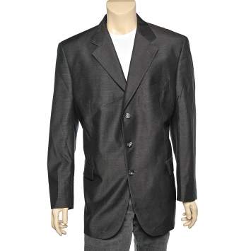 Pre Owned Yves Saint Laurent Vintage Brown Silk & Wool Button Front Blazer 4XL