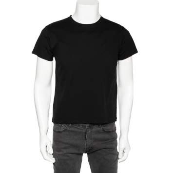 Pre Owned Saint Laurent Black Cotton Pique Distressed Hem Detail T-Shirt M