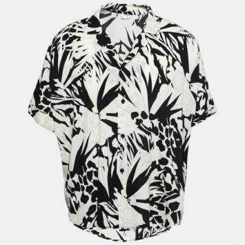 Pre Owned Saint Laurent Monochrome Jungle Print Crepe De Chine Short Sleeve Shirt XXL