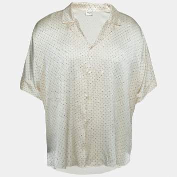Pre Owned Saint Laurent Cream Stud Embellished Silk Satin Shirt 4XL