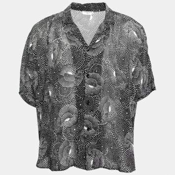 Pre Owned Saint Laurent Monochrome Spiral Printed Georgette Short Sleeve Shirt XXL