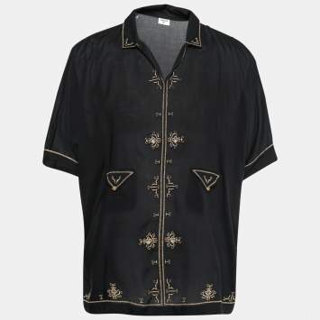 Pre Owned Saint Laurent Black Lamé Embroidered Short Sleeve Tunic XXXL