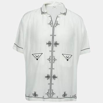 Pre Owned Saint Laurent White Cotton & Silk Embroidered Tunic XXL