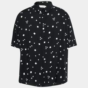 Pre Owned Saint Laurent Black Printed Jersey Button Front Short Sleeve Shirt 4XL