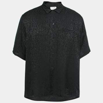 Pre Owned Saint Laurent Black Patterned Silk Short Sleeve Button Front Shirt XXXL