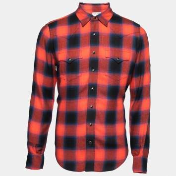 Pre Owned Saint Laurent Red Checked Flannel Button Front Shirt XL