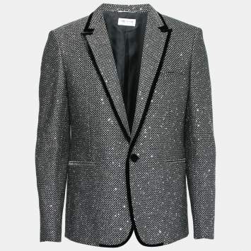 Pre Owned Saint Laurent Black Knit Wool Sequin Jackets L