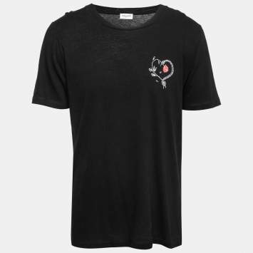 Pre Owned Saint Laurent Black Cotton Printed Short Sleeve T-Shirt M