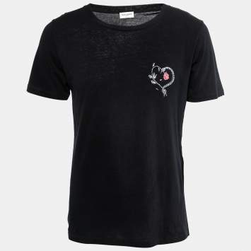 Pre Owned Saint Laurent Black Snake Heart Print Cotton T-Shirt XS