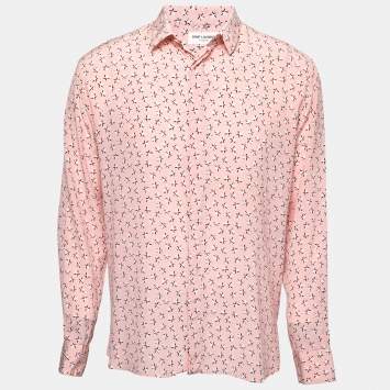 Pre Owned Saint Laurent Pink Star Printed Silk Shirt L