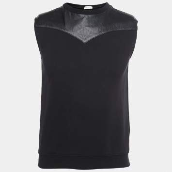 Pre Owned Saint Laurent Black Cotton & Leather Sleeveless Pullover S