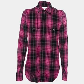Pre Owned Saint Laurent Paris Pink Checked Linen Flannel Shirt S