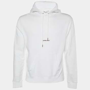 Pre Owned Saint Laurent White Cotton Knit Hoodie XS