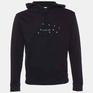 Saint Laurent Black Stars Archive Logo Printed Cotton Knit Hoodie S